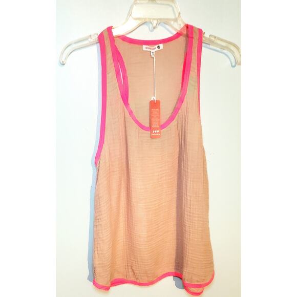 Sundry Beachy Boho Euro-Summer  Gauze Racerback Tank pink & tan Size L (3)- - Picture 1 of 3